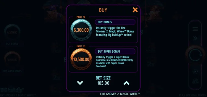 Fire Gnomes 2 Magic Wheel – menu Bonus Buy